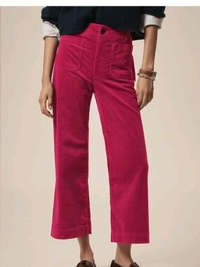MaEve by Anthropologie Raspberry Wide-Leg Crop Corduroy Pants
